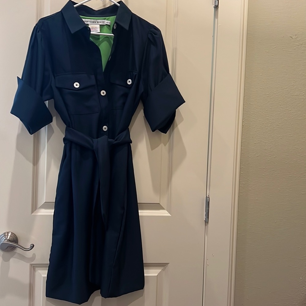 Gretchen Scott belted button up shirt dress Navy